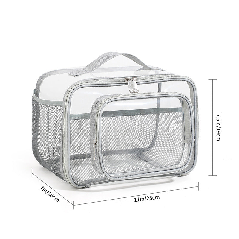 Clear PVC Tote Bag with Handle - Transparent Stadium-Approved Travel Organizer(Gray) - One Red Hill